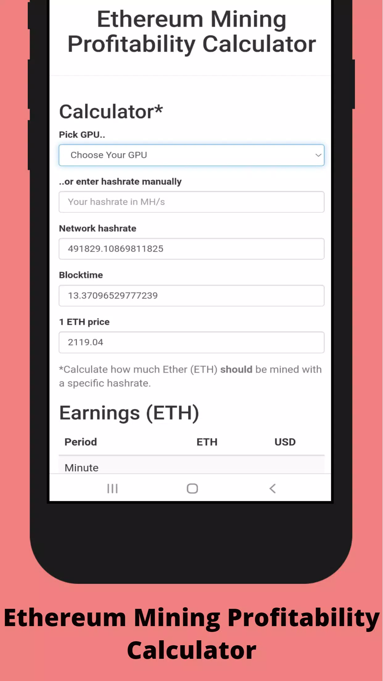 Ethereum Mining Profitability Calculator for Android - APK Download