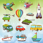 자동차 및 트럭 , 굴착기 , 배와 비행기 색칠 페이지 아이콘