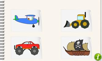 自動車やトラック、ショベル、船や飛行機 着色ページ ポスター