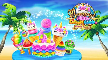 Mermaid Glitter Cupcake Chef Cartaz