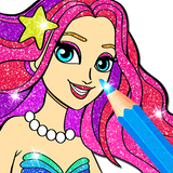 Rainbow Glitter Coloring Book Mermaids icône