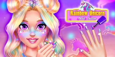 Rainbow Unicorn Nail Beauty Ar Plakat