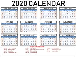 2020 World Public Holiday Cale الملصق