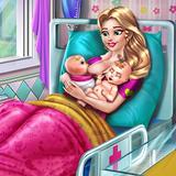 Mère enceinte et bébé jeu de pépinière jumelle icône