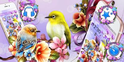 Bird Purple Flower Launcher Theme capture d'écran 3