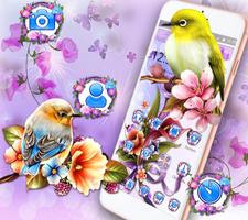 Bird Purple Flower Launcher Theme poster