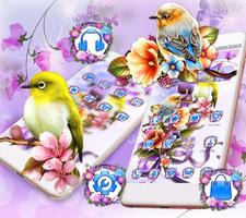 Bird Purple Flower Launcher Theme скриншот 1