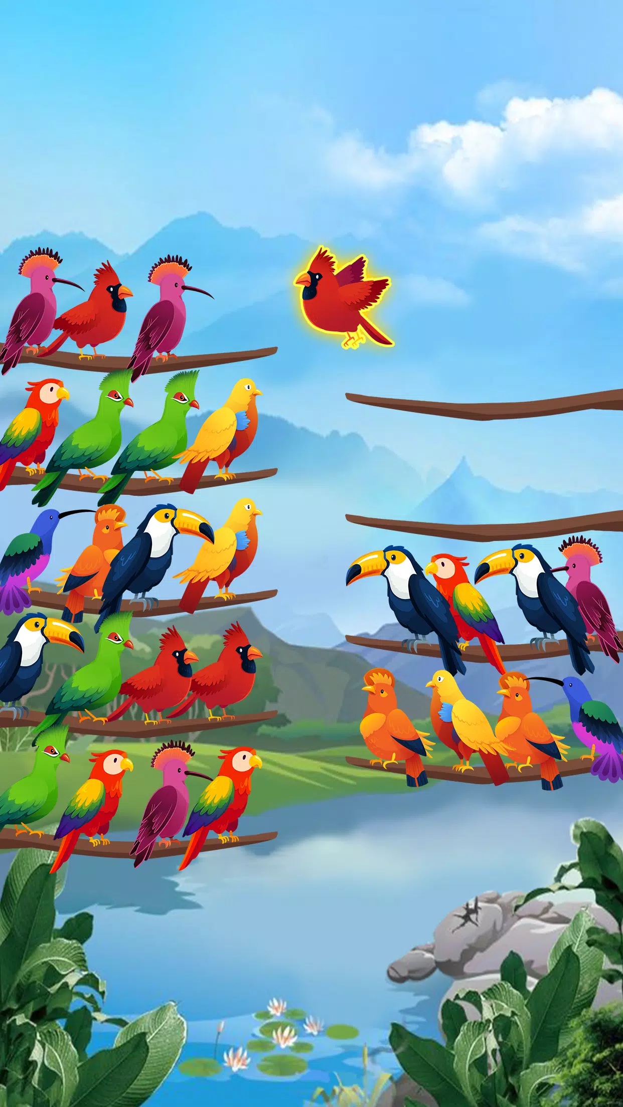 Bird sort. Игра разноцветные птички. Цветные птички для игры. Сортировка птицы. Игра про трех птиц разноцветных.