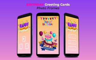 Birthday greeting cards maker: frame, name, photos Plakat