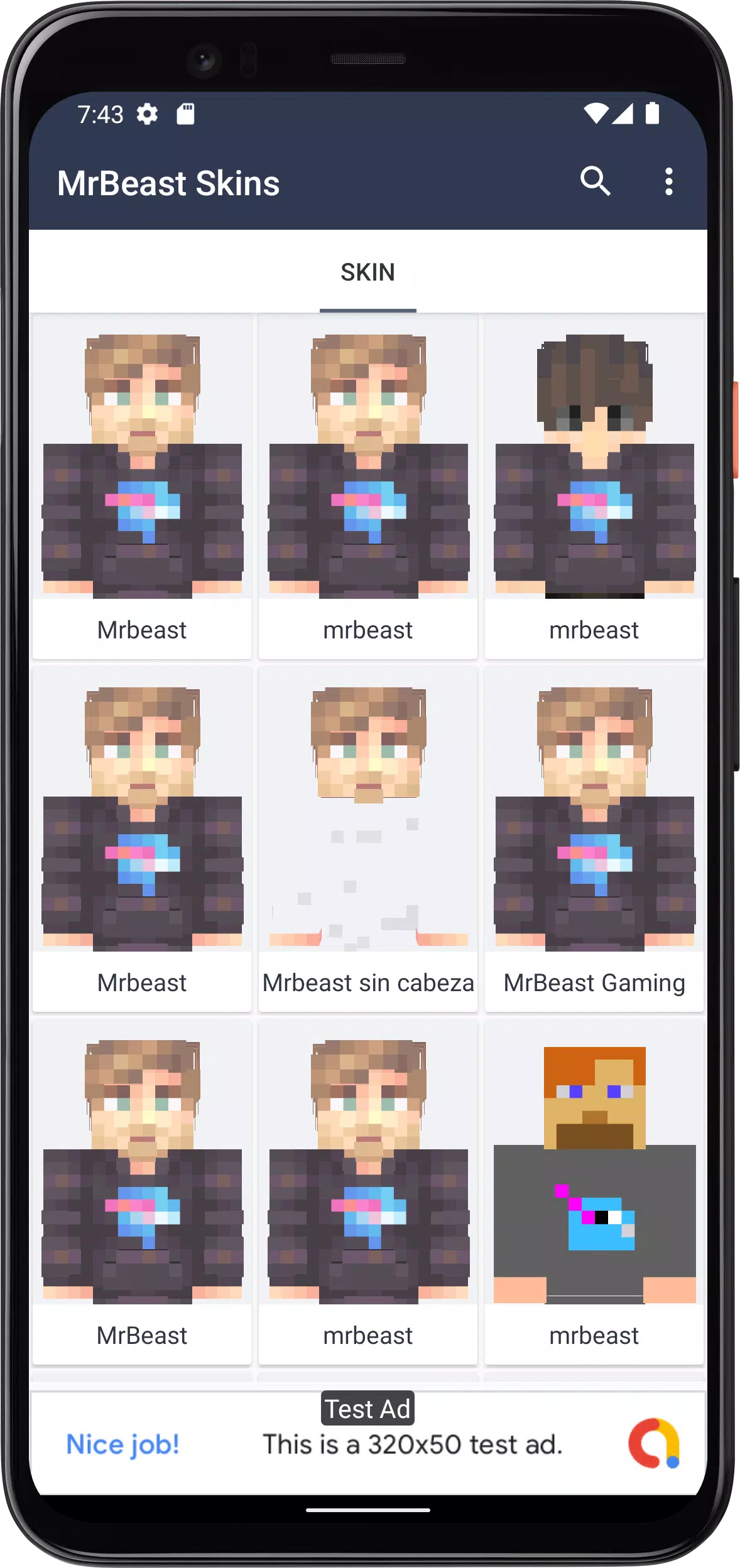 mrbeast, Minecraft Skin