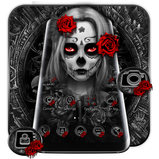 Black Red Rose Lady Skull Theme