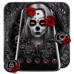 Black Red Rose Lady Skull Theme