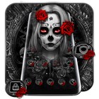 Black Red Rose Lady Skull Theme icône
