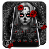 Black Red Rose Lady Skull Theme icône