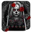 Black Red Rose Lady Skull Theme APK