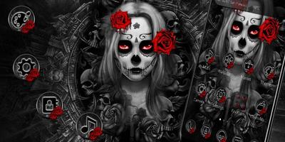Black Red Rose Lady Skull Theme capture d'écran 3