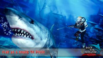 Mer Prédateur Attaque- Plongeur vs Jeux de requin Affiche