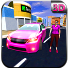 粉紅色的汽車出租車女司機 圖標