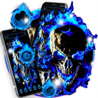 Blue Flaming Fire Skull Theme icône