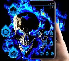 Blue Flaming Fire Skull Theme पोस्टर