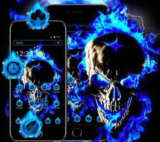 Blue Flaming Fire Skull Theme स्क्रीनशॉट 1