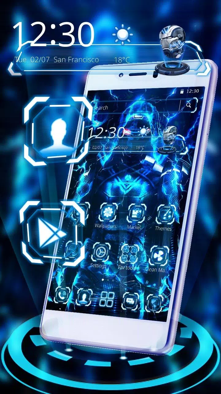 Blue Lightning Cool Robot Theme APK