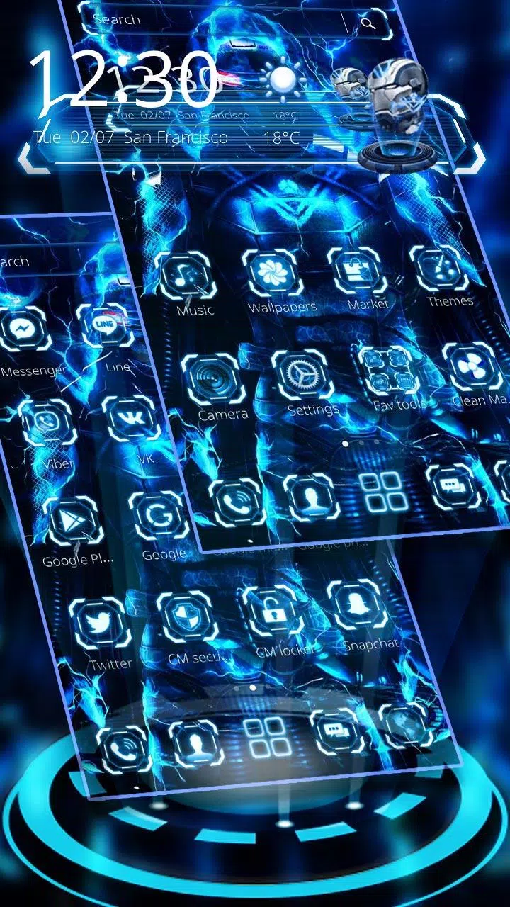 Blue Lightning Cool Robot Theme APK