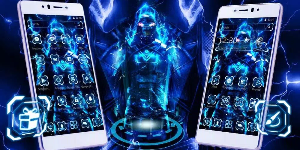 Blue Lightning Cool Robot Theme APK