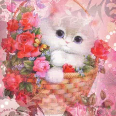 Cat In Floral Basket Live Wallpaper