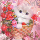 Cat In Floral Basket Live Wall icône