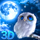 3D Cute Owl Moon Glass Tech Theme APK