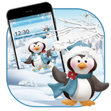 Cute snow penguin theme icono