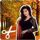 Cut paste photo editor with autumn background icon