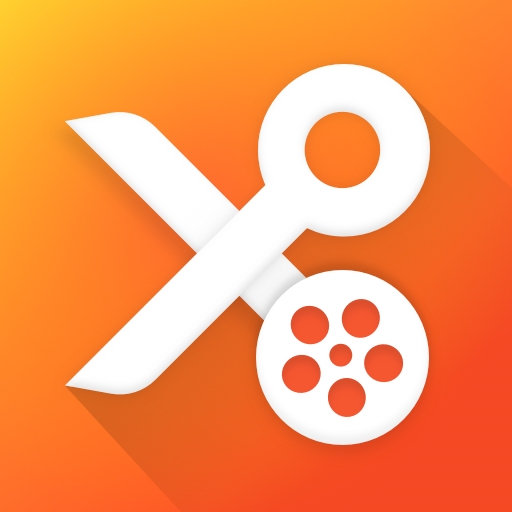 Logo do Youcut, com fundo laranja e imagem de tesoura branca. O YouCut é um app de edição de vídeos para iOs ou Android.