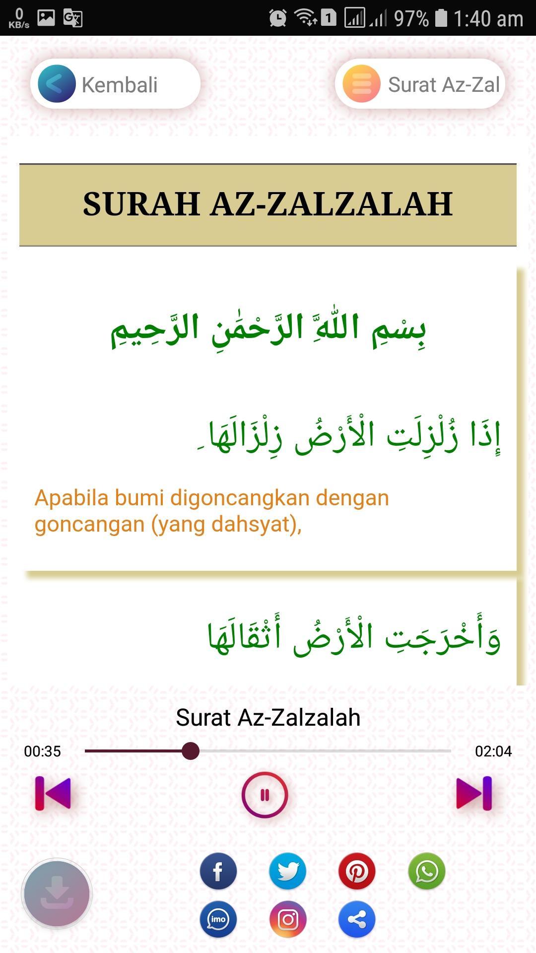 Surat Al Zalzalah Mp3 Dan Terjemahan Pour Android