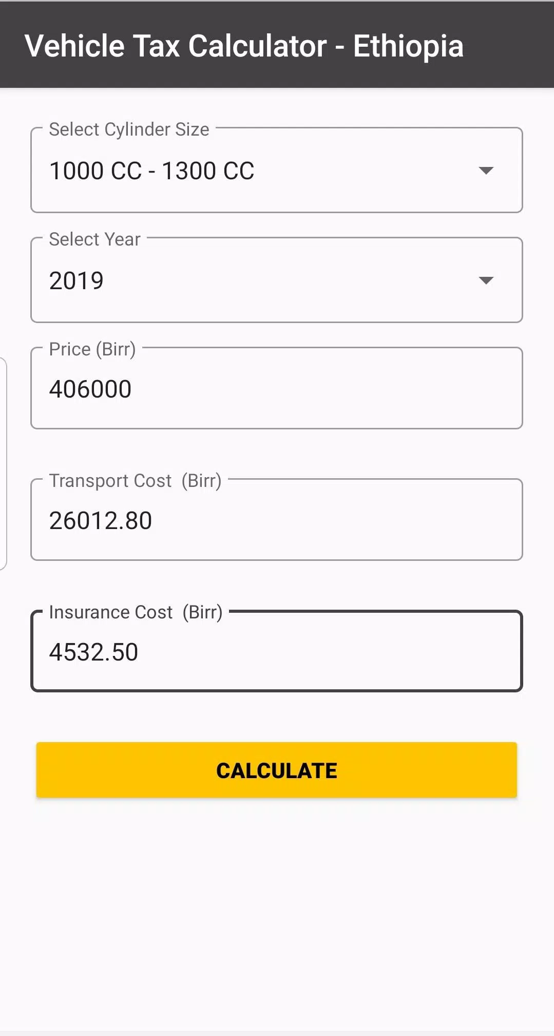 Vehicle Tax Calculator - Ethiopia APK for Android Download