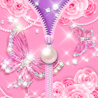 Zipper Lock Screen Pink Butterfly Pearl آئیکن