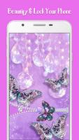 Zipper Lock Screen Pink Butterfly Pearl اسکرین شاٹ 1