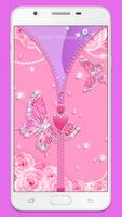 Zipper Lock Screen Pink Butterfly Pearl اسکرین شاٹ 2