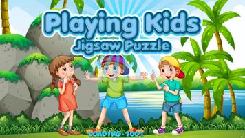 Playing Kids Jigsaw Puzzle الملصق