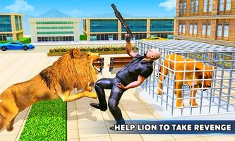 Lion attaque jeux d'animaux Affiche