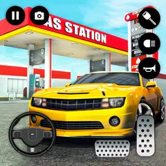 ガソリンスタンドの駐車ゲームと車の運転シミュレーター
