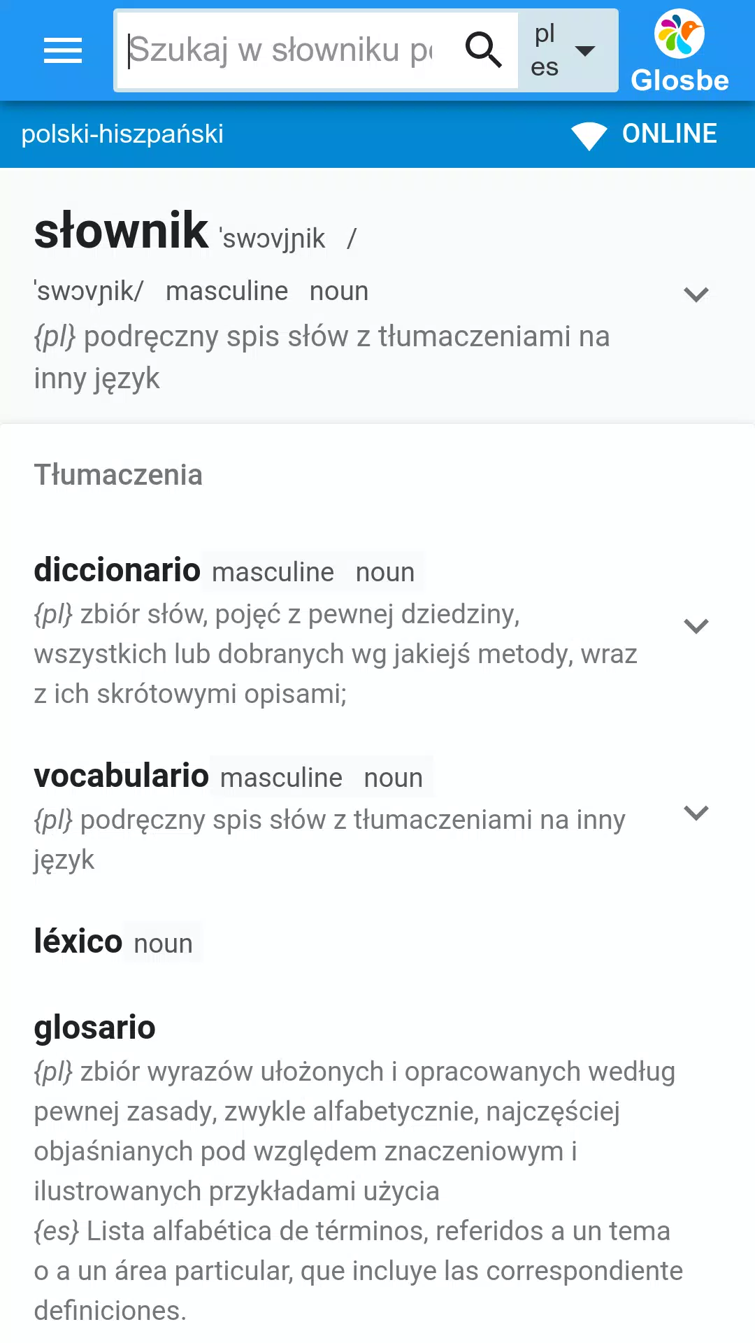 Hiszpańsko-Polski słownik APK do pobrania na Androida