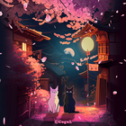 카카오톡 테마 - 벚꽃이 핀 밤과 검은 고양이 biểu tượng