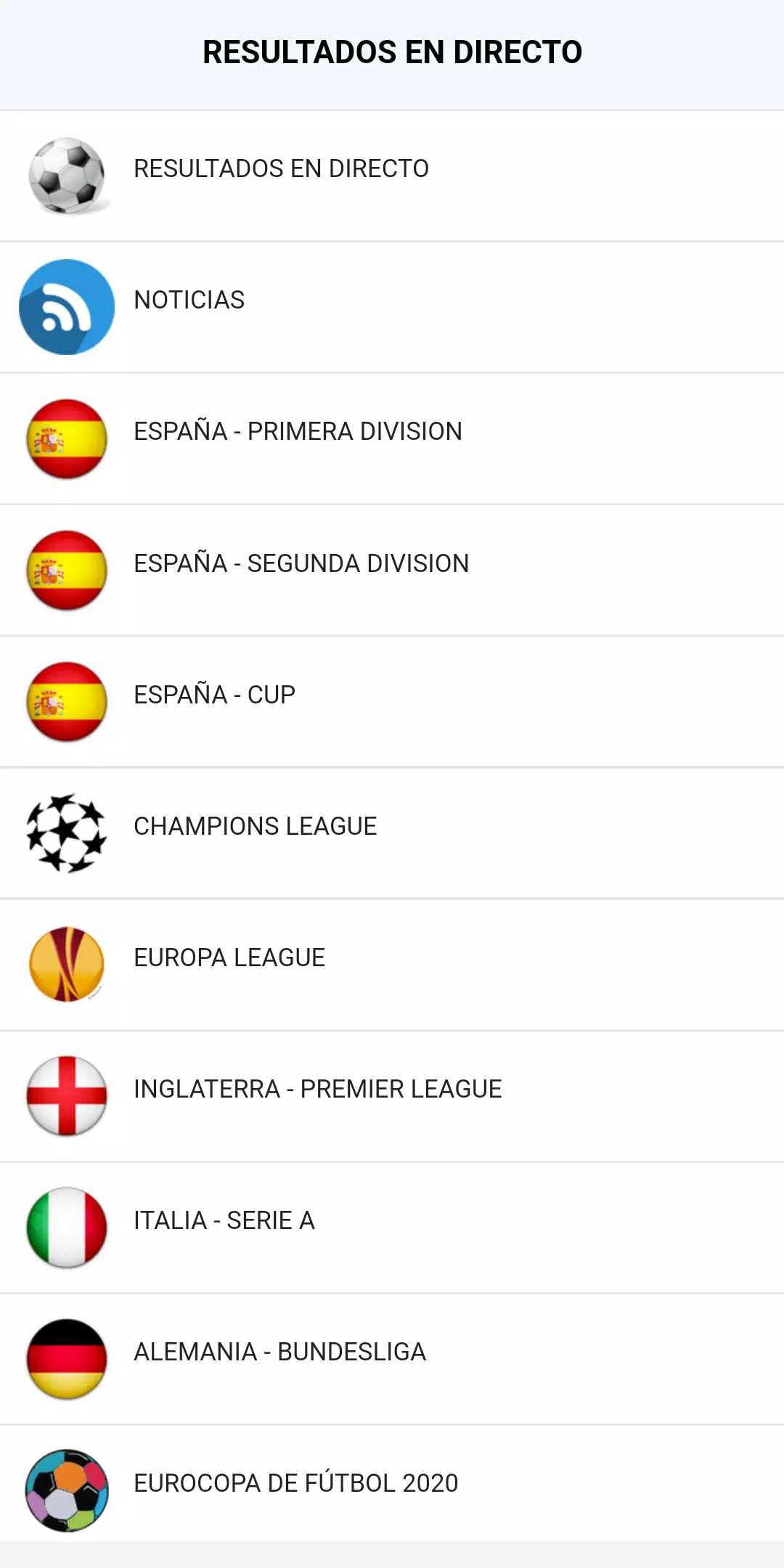 de de Fútbol resultados en directo Android