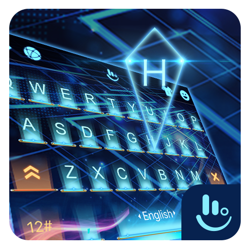 3D Blue Neon Future Keyboard Theme