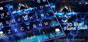 3D Blue Flame Skull Keyboard Theme