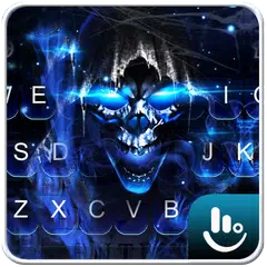 3D Blue Flame Skull Keyboard Theme