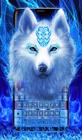 Loup blanc à flamme bleue Affiche