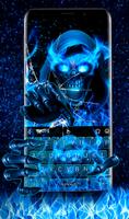 Blue Fire Flame Skull Keyboard Theme poster